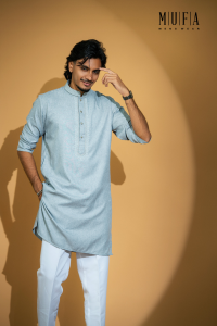 Grey Cuboid Embroidery Long Kurta