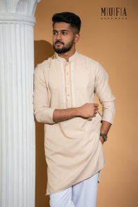 Beige Cuboid Embroidery Long Kurta