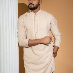 Beige Cuboid Embroidery Long Kurta