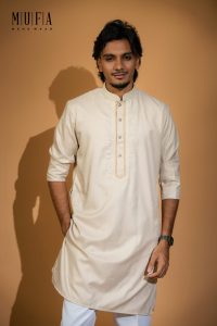 Cream Cuboid Embroidery Long Kurta