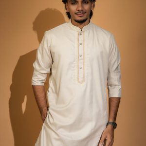 Cream Cuboid Embroidery Long Kurta