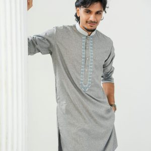 Grey Indica Embroidery Long Kurta