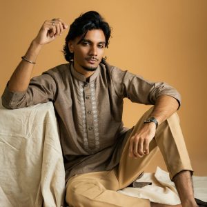 Brown Indica Embroidery Long Kurta