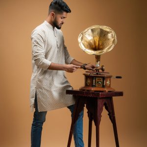Beige Dobby Long Kurta